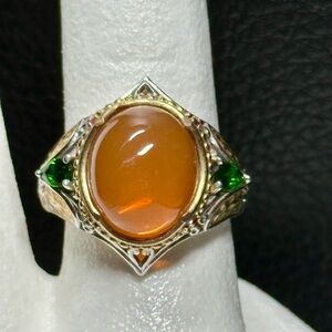 925 Silver Orange Opal Or Carnelian?, Emeralds, Rubies Ring Size 10 Lot#503